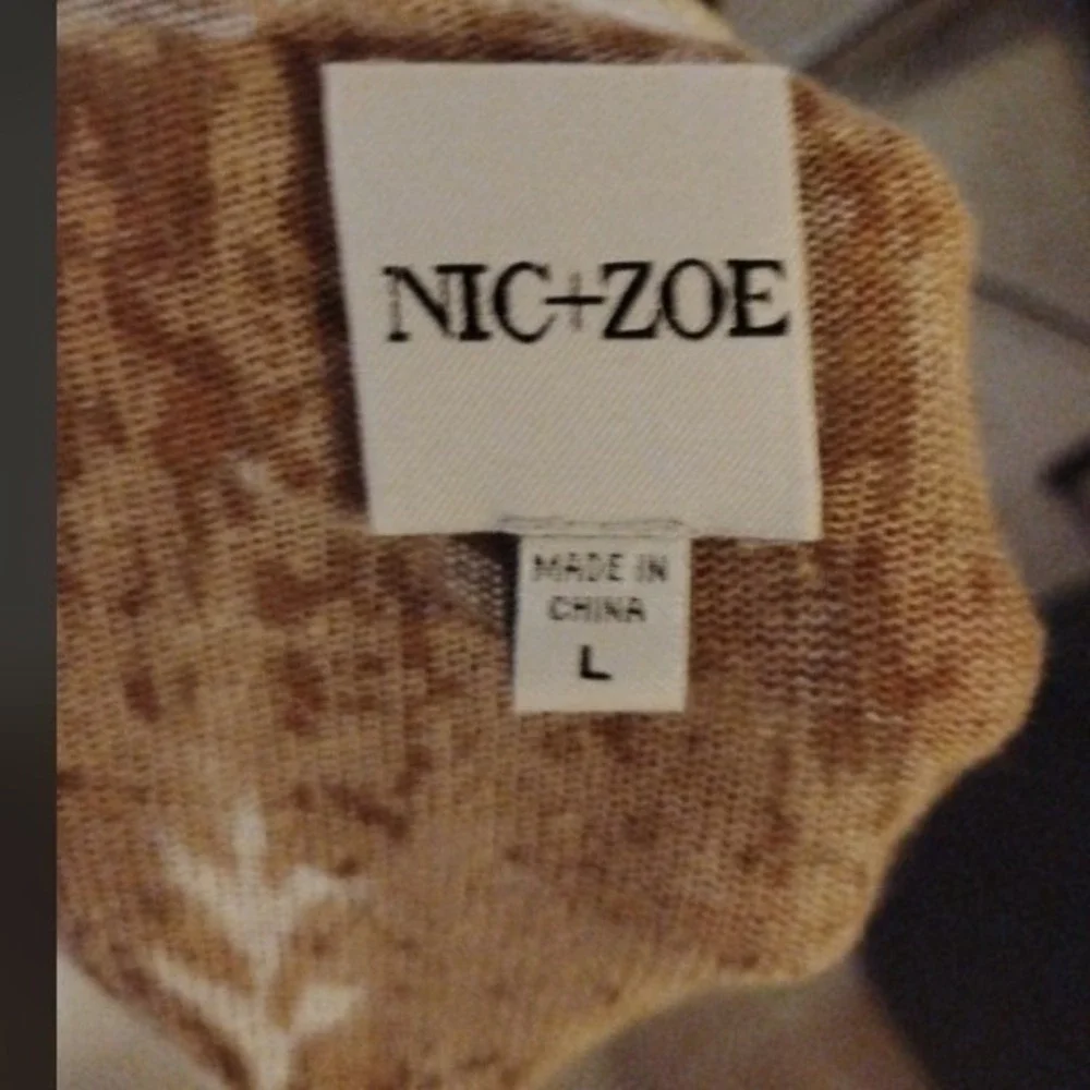 Nic & Zoe Tan Aztec Open Front Cardigan Size Large